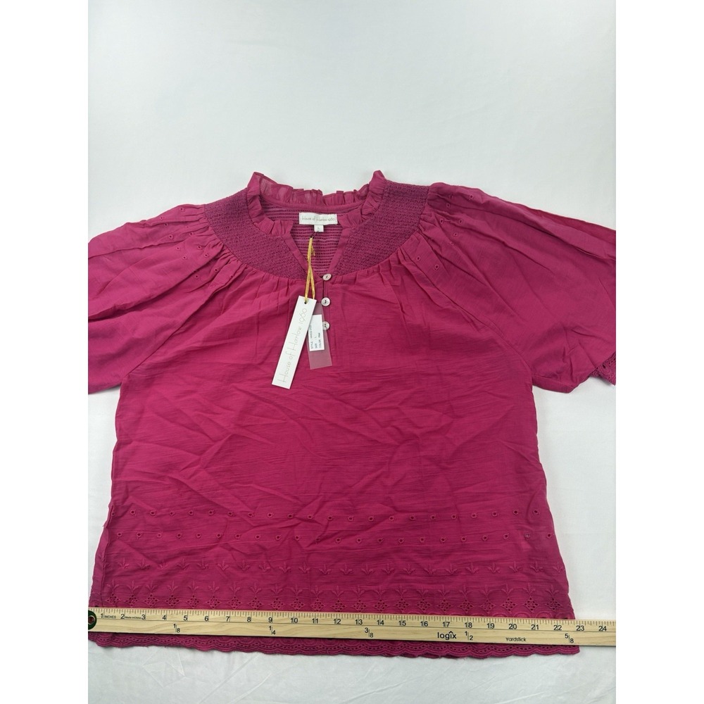 NWT House of Harlow 1960 Puff Sleeves Cotton Blouse, Pink, Women's Large - Picture 9 of 14